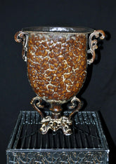 Accessories-14 inch Chocolate Brown Metal Container with Stand-Silk Plants Canada
